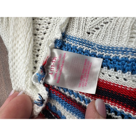 Juniors L Striped Halter Crop Top Crochet Knit Back Tie Summer Beach USA - Picture 8 of 9